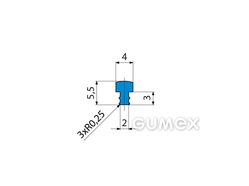 "T" Silikonprofil, 5,5x4/2mm, 55°ShA, ISO 3302-1 E2, -60°C/+180°C, blau (RAL 5002), 